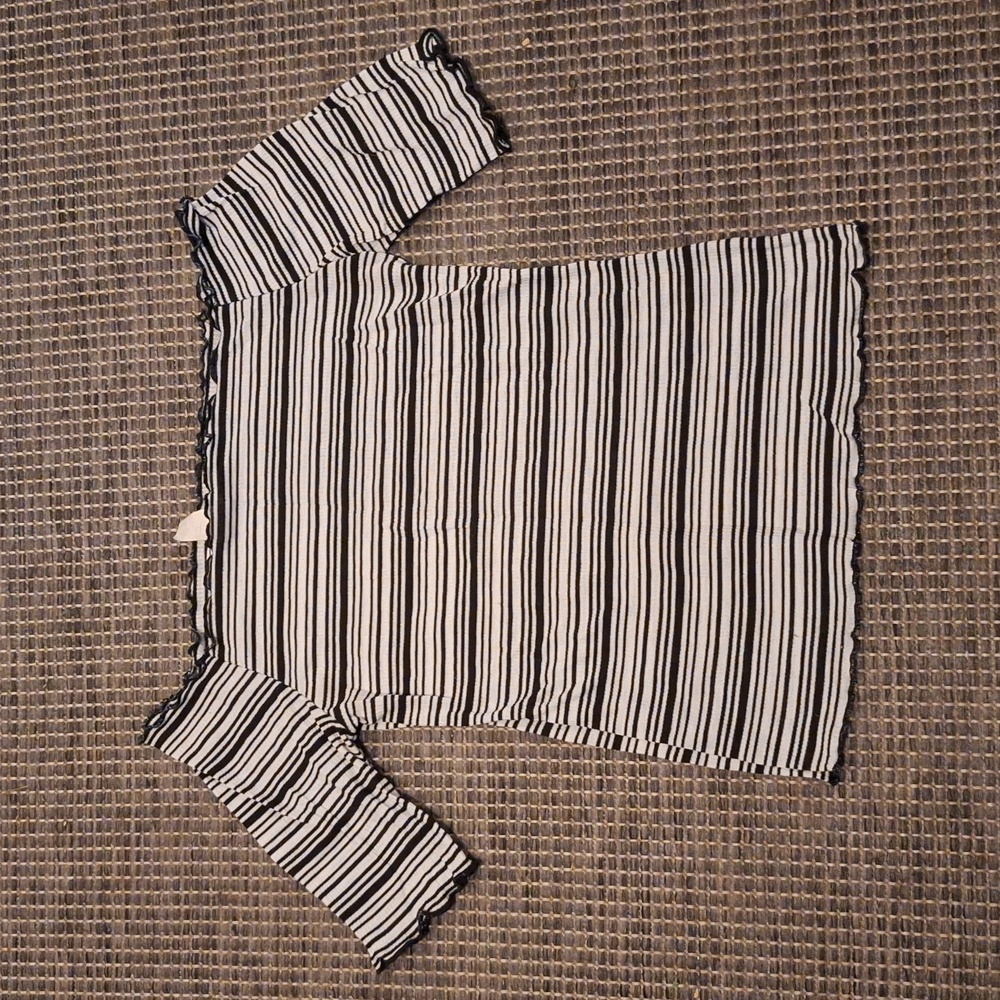 Caution to the Wind off the shoulder striped shirt